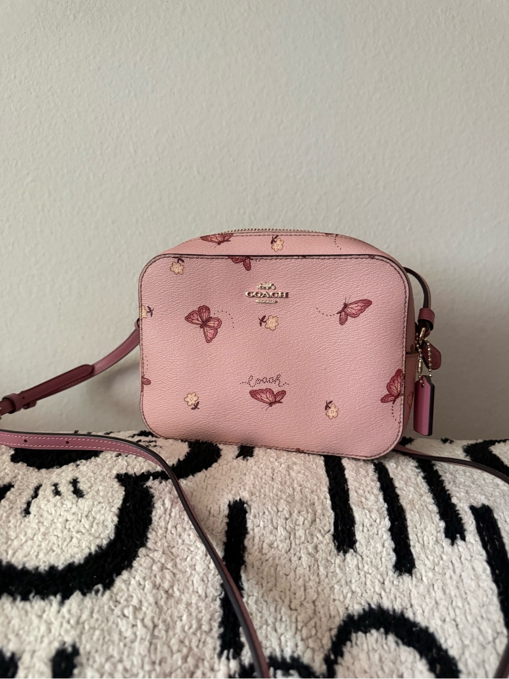 Coach Mini Camera Pink Butterfly Print Crossbody Bag